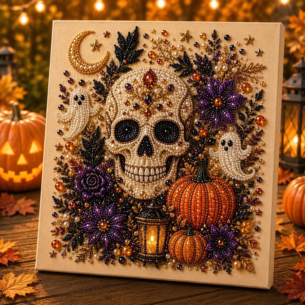 Small Size No light Spooky Cute Ghost 8inx8in Themed Pearl 3D Diamond Painting DIY Kit, Multipurpose Fall Season Handicraft Set, Beautiful Wall Art Furnishing Accessory for Household Indoor Decoration & Holiday Party Present Small Size No light Spooky Cute Ghost 8inx8in Themed Pearl 3D Diamond Painting DIY Kit, Multipurpose Fall Season Handicraft Set, Beautiful Wall Art Furnishing Accessory for Household Indoor Decoration & Holiday Party Present