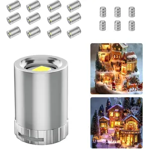 12 Pack Warm White Mini LED Spotlights Battery Powered Wireless Small Lights for Crafts Dollhouse Miniature Displays Party Wedding