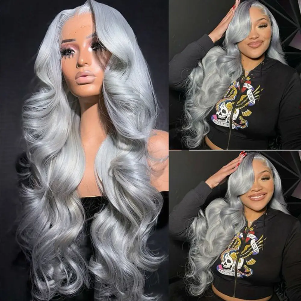 Gray Color Synthetic Lace Front Wig Body Wave Heat Resistant  display picture 1