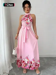 Women's Fashion Floral Print Pleated Long Dress, Romantic Sexy Design, Perfect for Spring Summer Daily, Casual Wear, Womenswear, Boho Fashion Dress