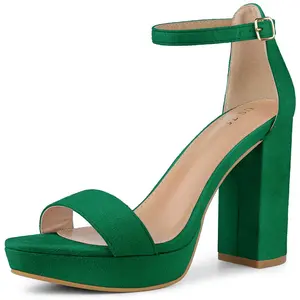 Allegra K Women's Open Toe Ankle Strap Platform Chunky Heels Sandals Candy Green 8.5