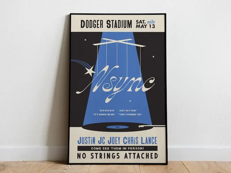 Nsync Vintage 90s Tour Inspired poster Print, Justin JC Joey Chris Lance No Strings Attached Unframe Matte Poster Decor
