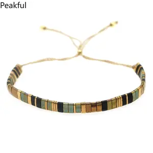 Handmade  Bead Bracelet Ethnic Style Fashion Commute Cross-Border Jewelry Geometric Shape Unisex Glass Beads Woven Bracelet