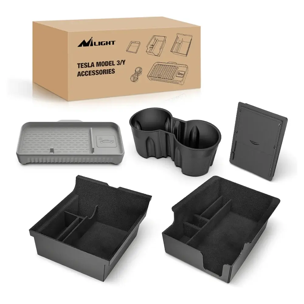 Nilight 5-Pack Car Console Organizer - Custom Fit Car Interior Kit with Velvet Liner, Easy Install, Remove Easily, Automotive Stowing & Tidying Accessories for 2021-2023 Tesla Model 3, 2021-2024 Tesla Model Y, Behind Screen, Center Console, Tidy Space, Ab