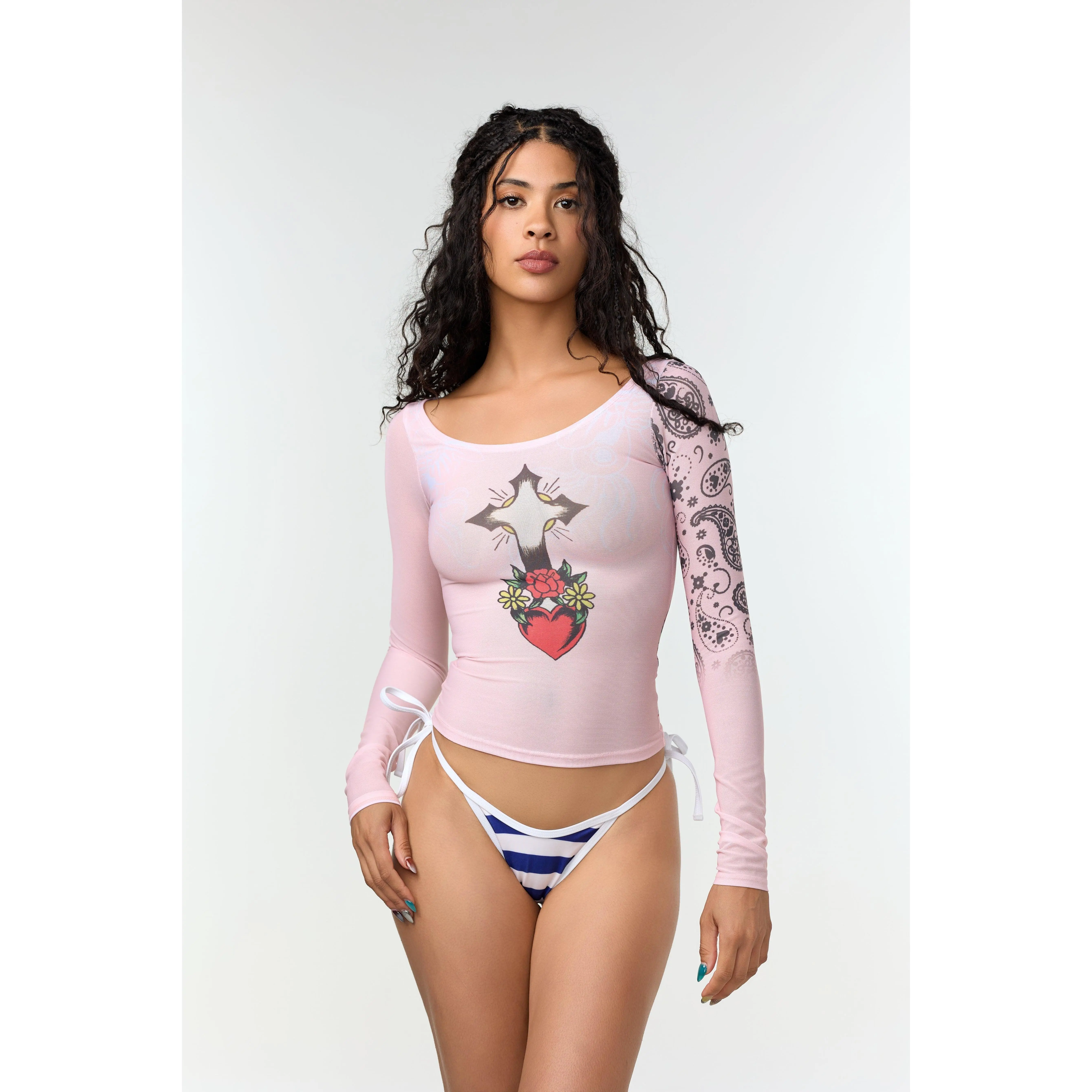 HEARTS & CROSS'- MESH COVER-UP LONG SLEEVE