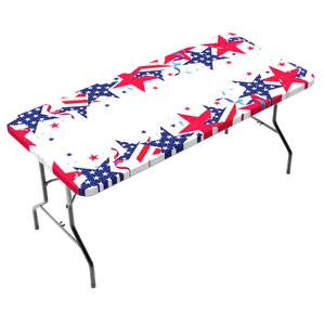 TC Plus 30 Inch Wide X 72 Inch long Patriotic Fitted PEVA Vinyl Tablecloth for 6' Folding Tables