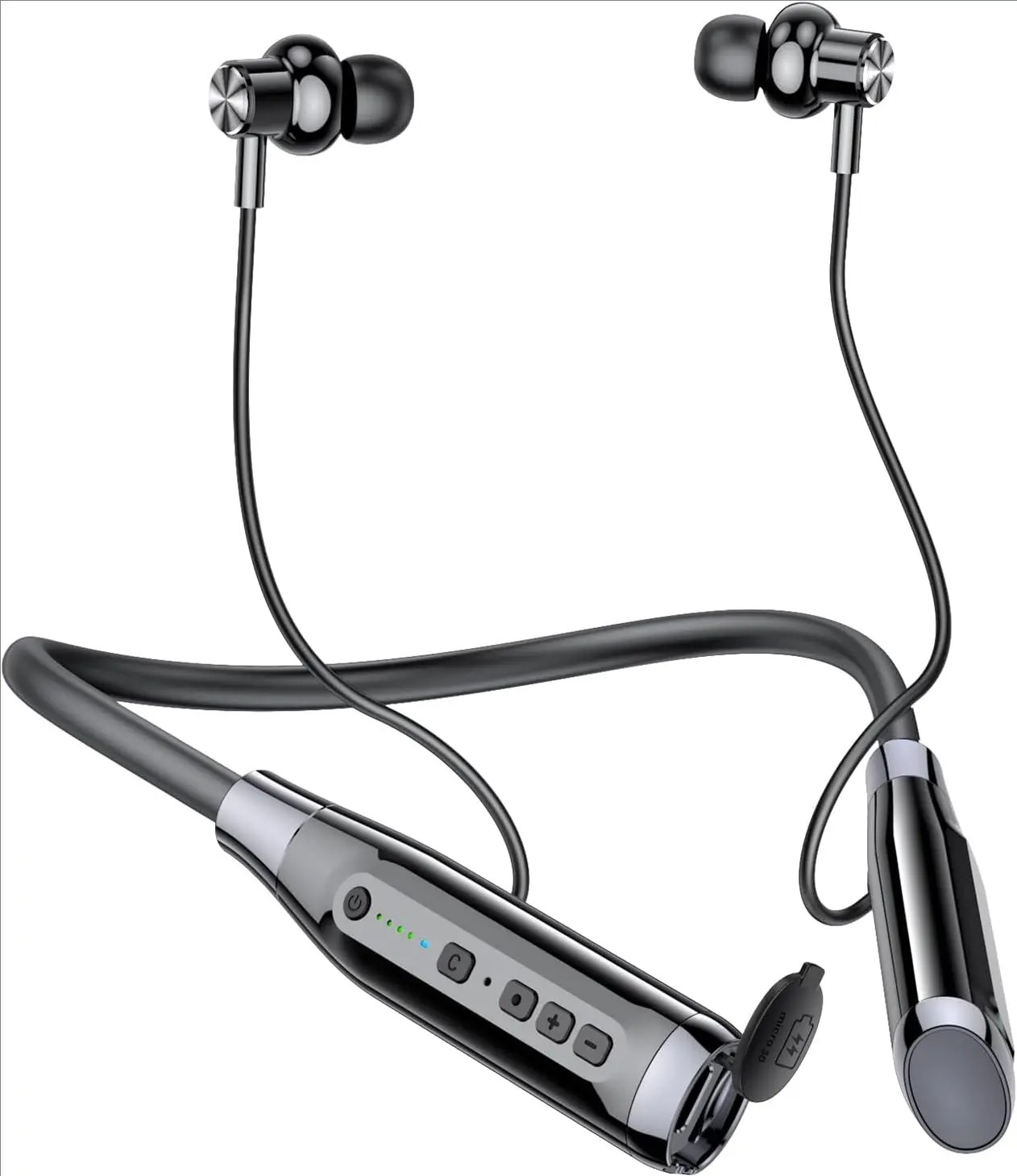 Neckband Bluetooth earphones, Bluetooth 5.3, 100-hour ultra-long battery life, stereo sound with deep bass, in-ear design with microphone, magnetic attachment, TF card slot—ideal for running, fitness, sports, and business; black