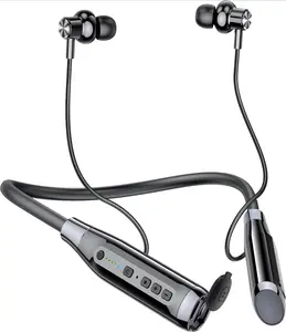 Neckband Bluetooth earphones, Bluetooth 5.3, 100-hour ultra-long battery life, stereo sound with deep bass, in-ear design with microphone, magnetic attachment, TF card slot—ideal for running, fitness, sports, and business; black