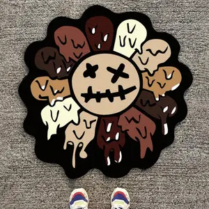 Creative Flower Pattern Floor Mat, Cute Cartoon Pattern Rug, Decorative Carpet for Dressing Table Decor, Soft Floor Covering for Comfortable Area, Floral Area Rug, Flower Pattern Rugs, Home Decor Rug