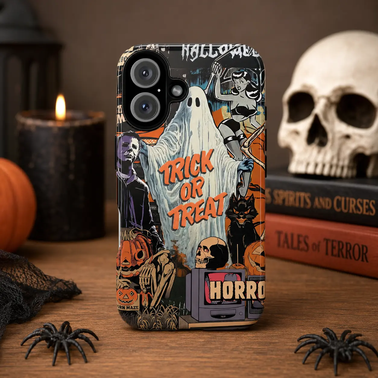 Vintage Halloween Ghost Phone Case, Trick or Treat Retro Horror Protective Cover, Classic Spooky Season Graphic Phone Case, Halloween Gift