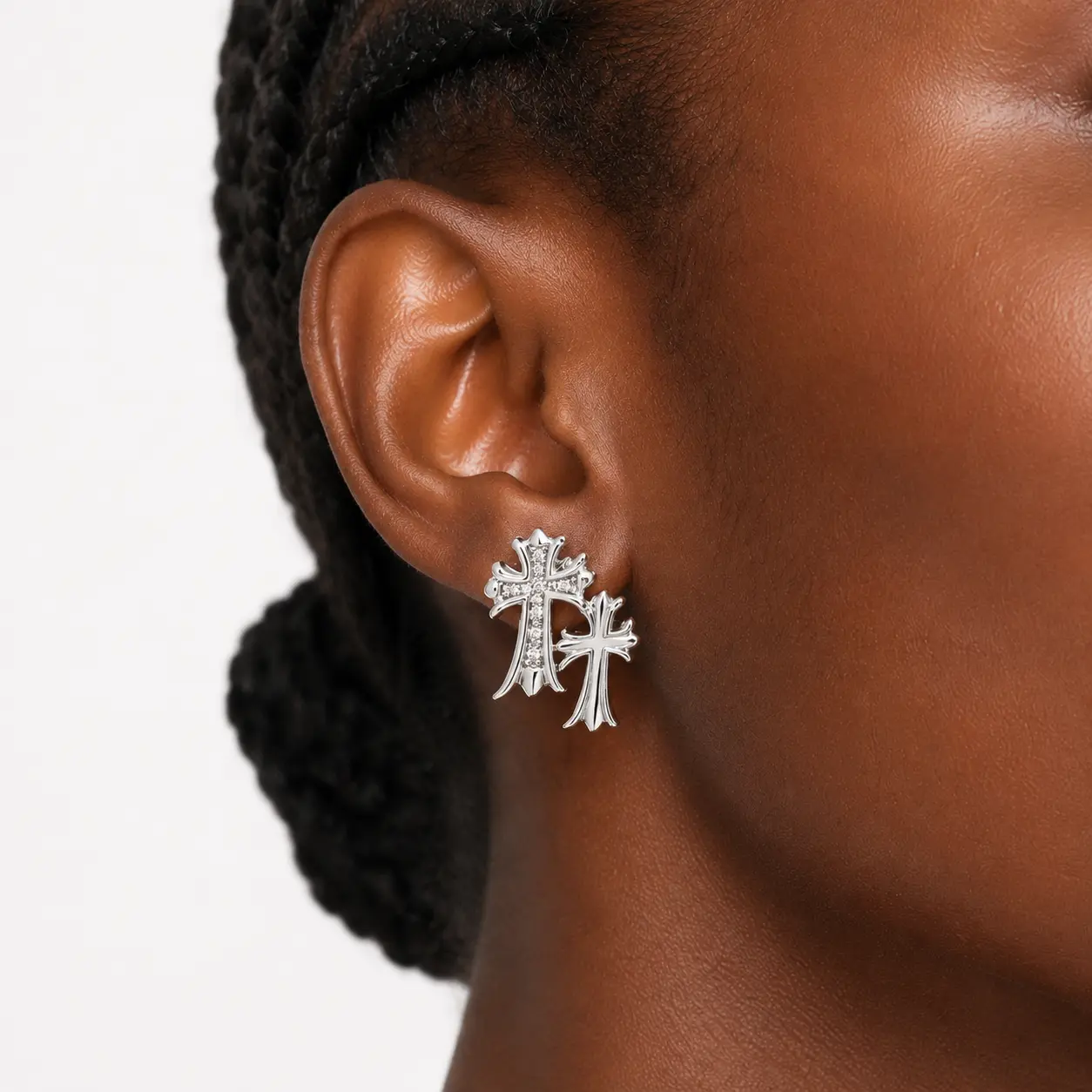 Women's Elegant Cross Design Silver-Tone Costume Earrings - Detailed Patterns - Ideal for Everyday Wear