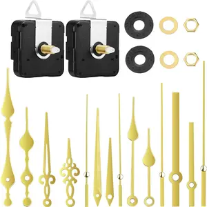 2 Pcs High Torque Quartz Clock Mechanism Long Shaft Movement with 5 Pairs Gold Different Hands, Replacement Battery Operated Clock Repair Kit Parts
