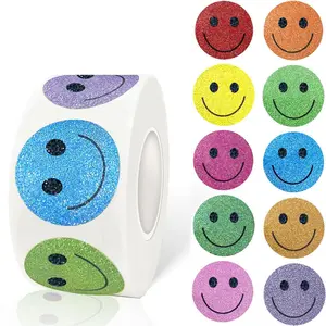 500 Roll Shiny Foil Stickers, Emoji Stickers, Mixed Colors, 2.49cm Diameter, Waterproof Paper Labels, Ideal for Classroom Supplies & Party Gifts