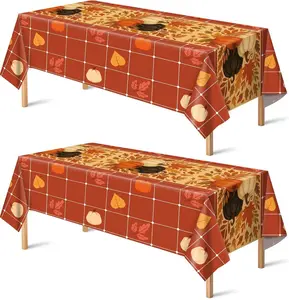 Fall Decorations for Home - Plastic Disposable Fall Tablecloth | Autumn Thanksgiving Friendsgiving Pumpkin Table Covers for Party Decor Favors Backdrop Outdoor Indoor,52''x87'',2 Pack