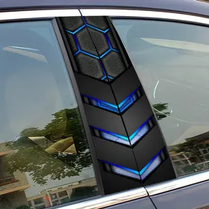 2 Piece Car B Pillar Sticker Set, Hexagon Blue, Scratch Resistant Self-Adhesive, Easy Install for Plastic Metal Glass Surfaces, Sticker for Cars