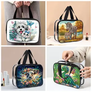 1pc DIY Animals Diamond Art Cosmetic Bags for Women, PVC Transparent Handbags with Zipper, Transparent Vanity Bag, Easy to Clean Diamond Painting Makeup Bags, Gift for Friends and Family, for Holidays, Makeup Pouch