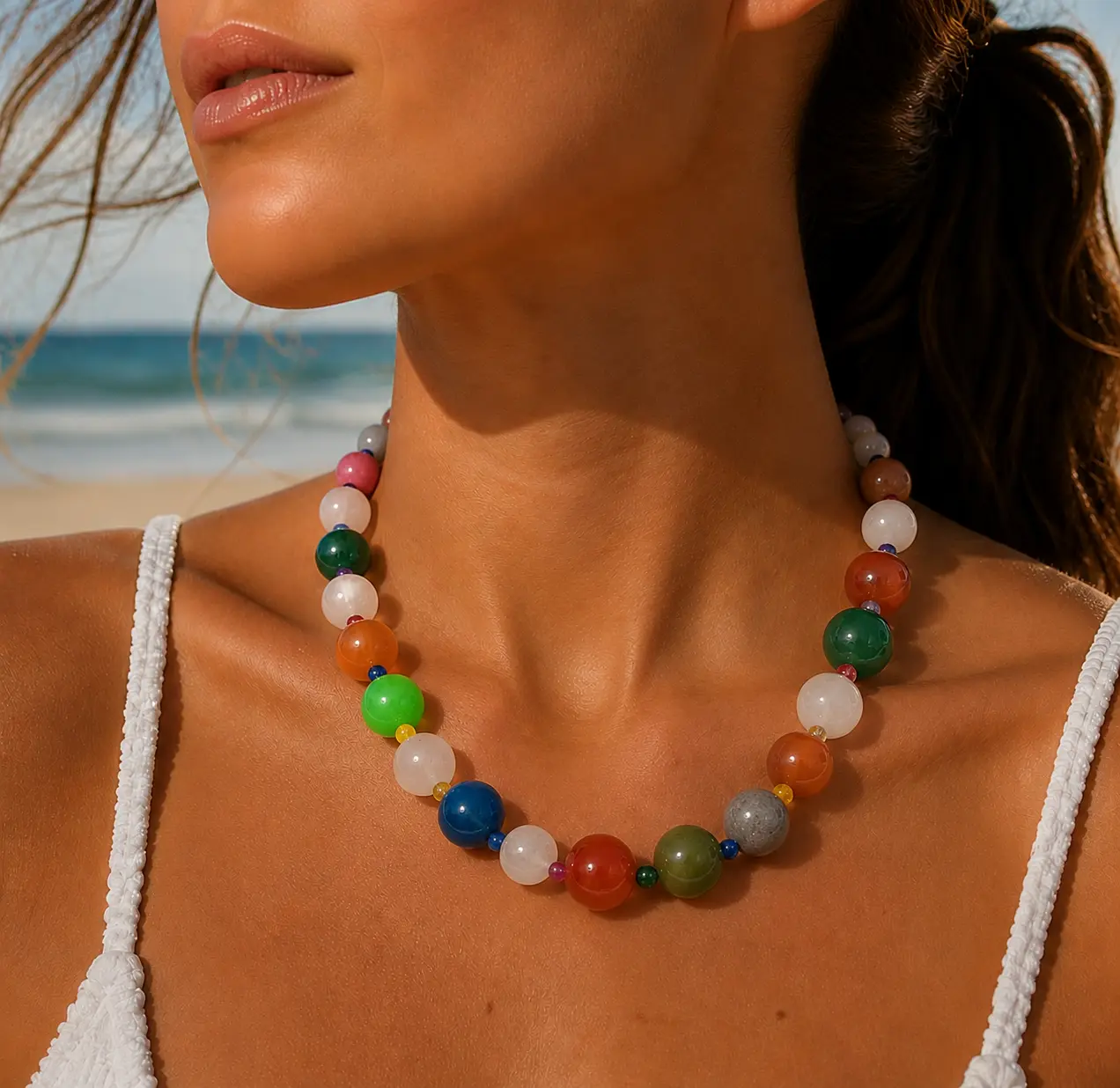 Multi Gemstone 400.00 ctw Beaded Necklace in Platinum Bond 18 Inches Christmas Gifts
