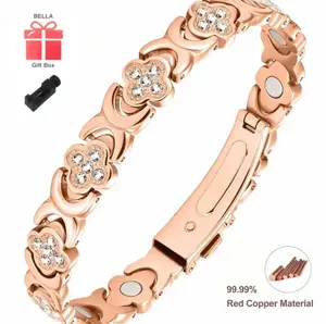 Lucky Four-Leaf Clover Women's Pure Copper Magnetic Bracelet, 3500 Gauss Strong Magnet, Anxiety Relief Stress Relief Sleep Aid Gift