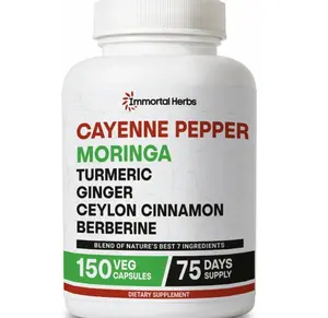 Cayenne Pepper Moringa Turmeric Ginger Capsules, 150 Pills, Extra Strength, Non-GMO & Gluten Free, Pure Berberine HCL and Ceylon Cinnamon Extract Powder