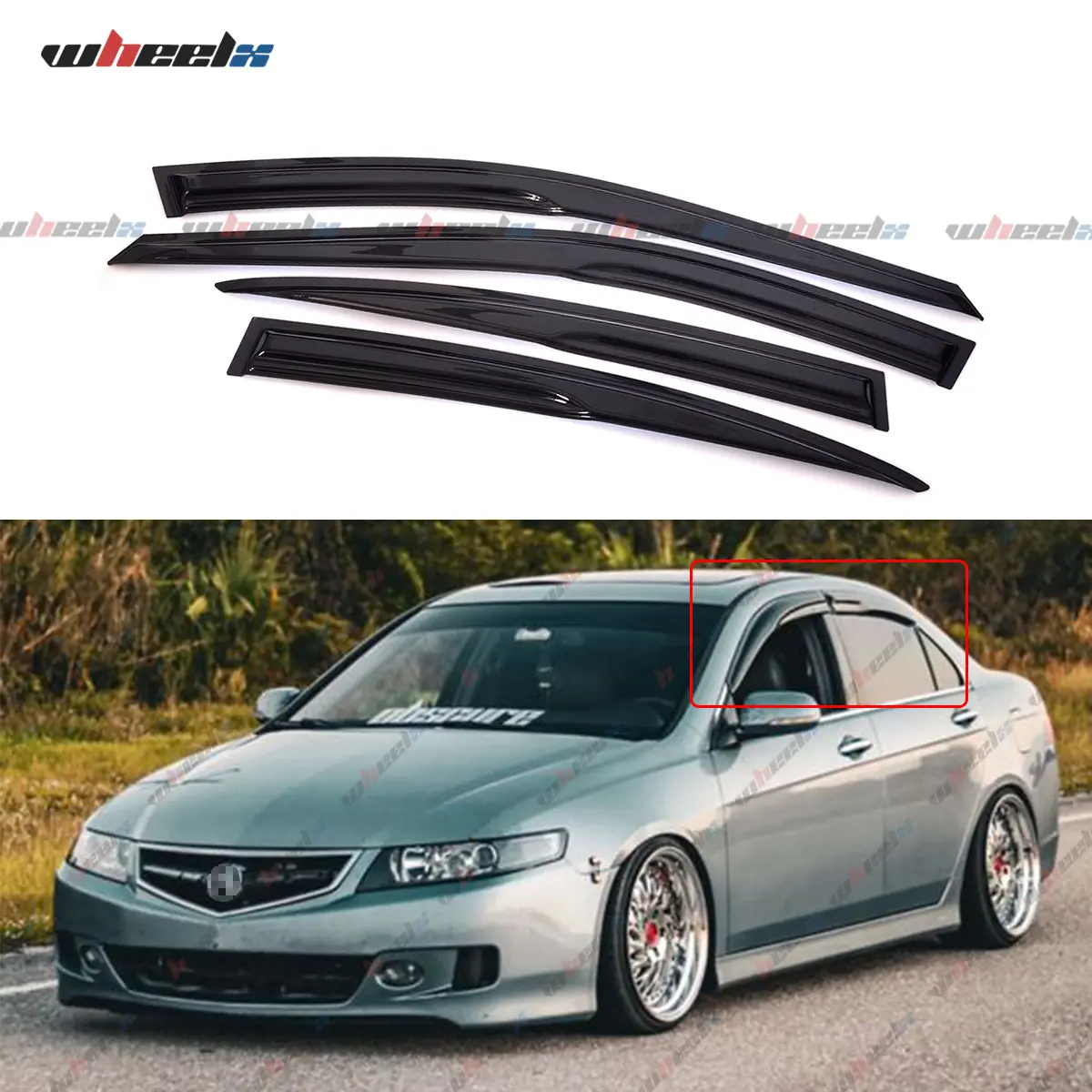 2004-2008 – Acura TL – Tape-On Window Visors - 4-Pieces Double-Sided Tape Rain Guards , Rain Protection UV Defense Wind Vent Deflector, Car Exterior Accessories