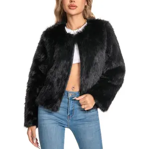 Fur Coat for Women,Faux Furry Long Sleeve Cropped Fluffy Jacket Open Front Coat Shaggy Warm Fall Winter Outerwear.