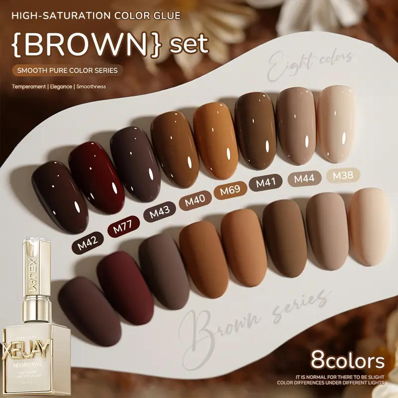 XEIJAYI Gel Nail Polish Set - 8 x 15ml Caramel Brown Shades, TPO & HEMA Free, High-Saturation Glossy Finish, Soak-Off UV/LED Long-Lasting Color, DIY Manicure for Hands & Cuticles, Salon & Home