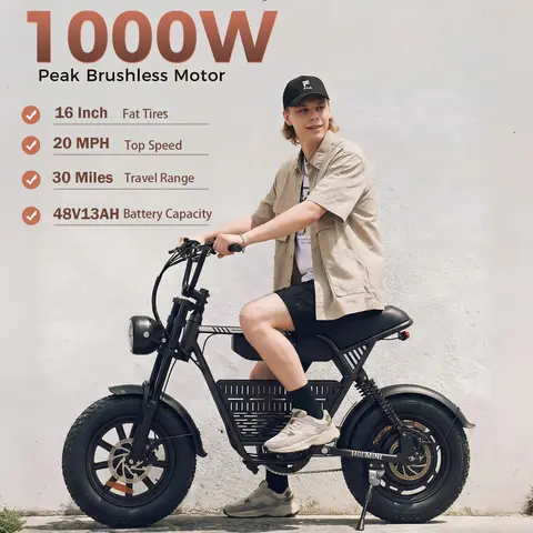 【Cheaper than Amz】1000W Peak  Fat Tire Electric Bike for Adults, 32MPH 16 Inch All Terrain E Bike with Bluetooth Speaker, APP Control USB Charging Port, Dual Disc Brake Low Step Commuter Electric Bicycle Supports 330LBS