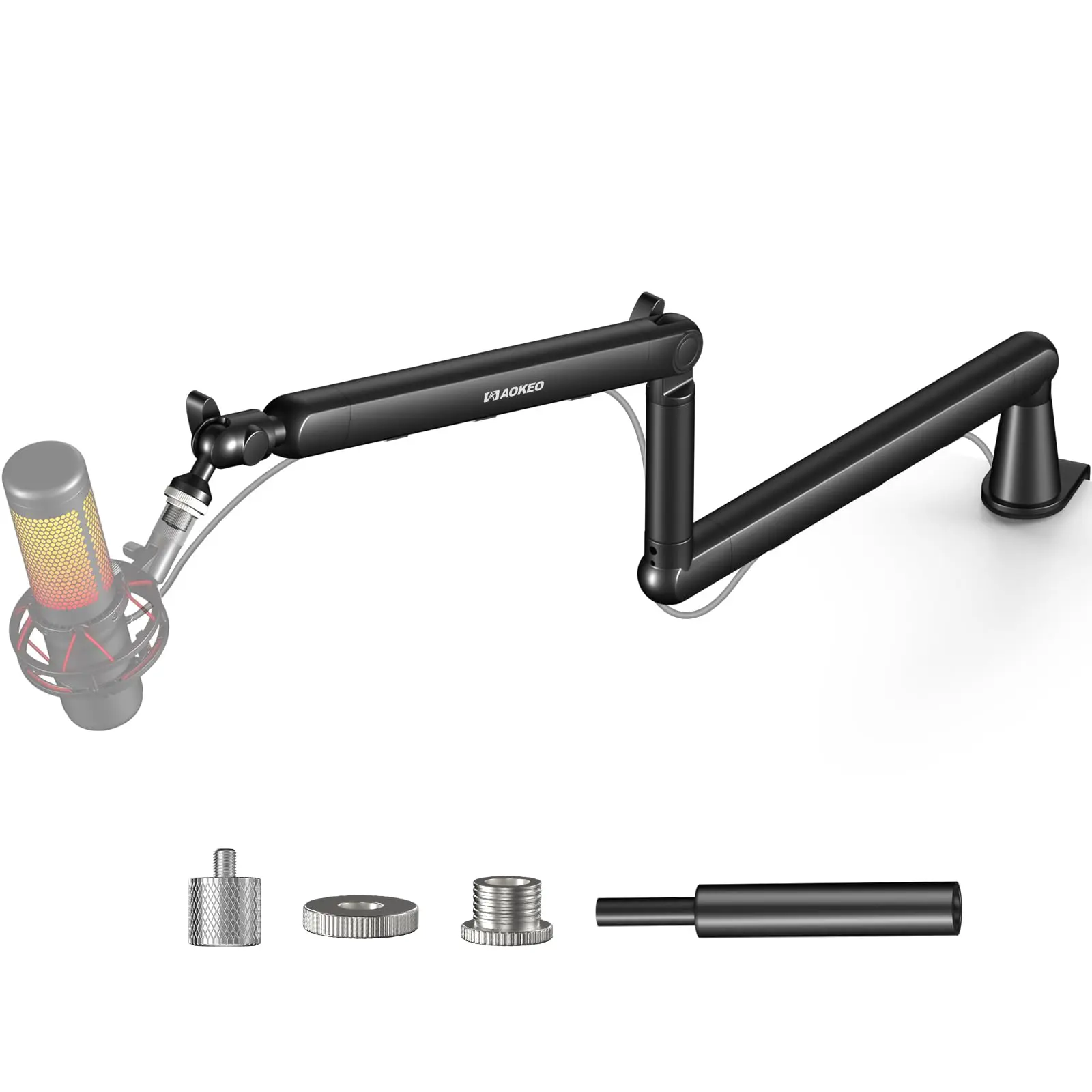 Aokeo AK-55 Durable Low Profile Adjustable Desk Microphone Boom Arm Stand - High-Quality Steel Build, Stabilizing Design, Cable Management, Flexible Holder, Desk Accessory for Blue Yeti, Snowball iCE, HyperX QuadCast/SoloCast, Elgato Wave (Creator Gear)