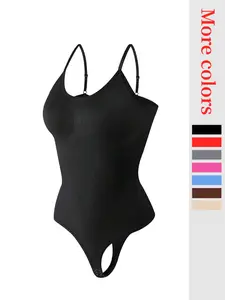 Women's Solid Adjustable Strap Backless Shapewear Body Sculpt Bodysuit,Casual Basic Comfy Spaghetti Strap Seamless Tummy Control Butt Lifting Bodysuit for Daily Wear, Ladies Shapewear for All Seasons,Underwear, High Waisted Shapers