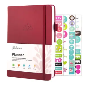 Non-Dated Weekly & Monthly Undated Goal-Setting Planner with A5 Size Eco-Leather Hardcover & 56 Weeks 12 Months Planning for Office Stationery Supplies