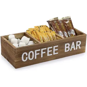 Coffee Pod Holder Storage Box with Removable Grids, Coffee Station Organizer for K Cup, Rustic Wooden Coffee Accessories for Counter Home Decor, Vintage Wood