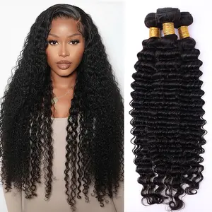 PerisModa Deep Wave Human Hair Bundles 100% Human Hair Raw Extensions 12-32 Inch Weaving Brazilian Remy Curly Hair Bundle Quick Weave 1/3/4 Bundles Deal Natural Black Color#TIKTOKShopBlackFriday