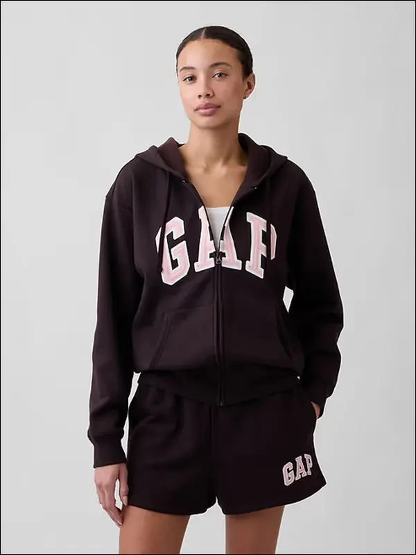 Women's Relaxed Gap Logo Zip Hoodie - Turkish Coffee