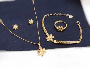 5PCS Jewelry Set with Flower Bracelet, Earrings, Ring & Necklace - Fashion Trendy Gift for Women