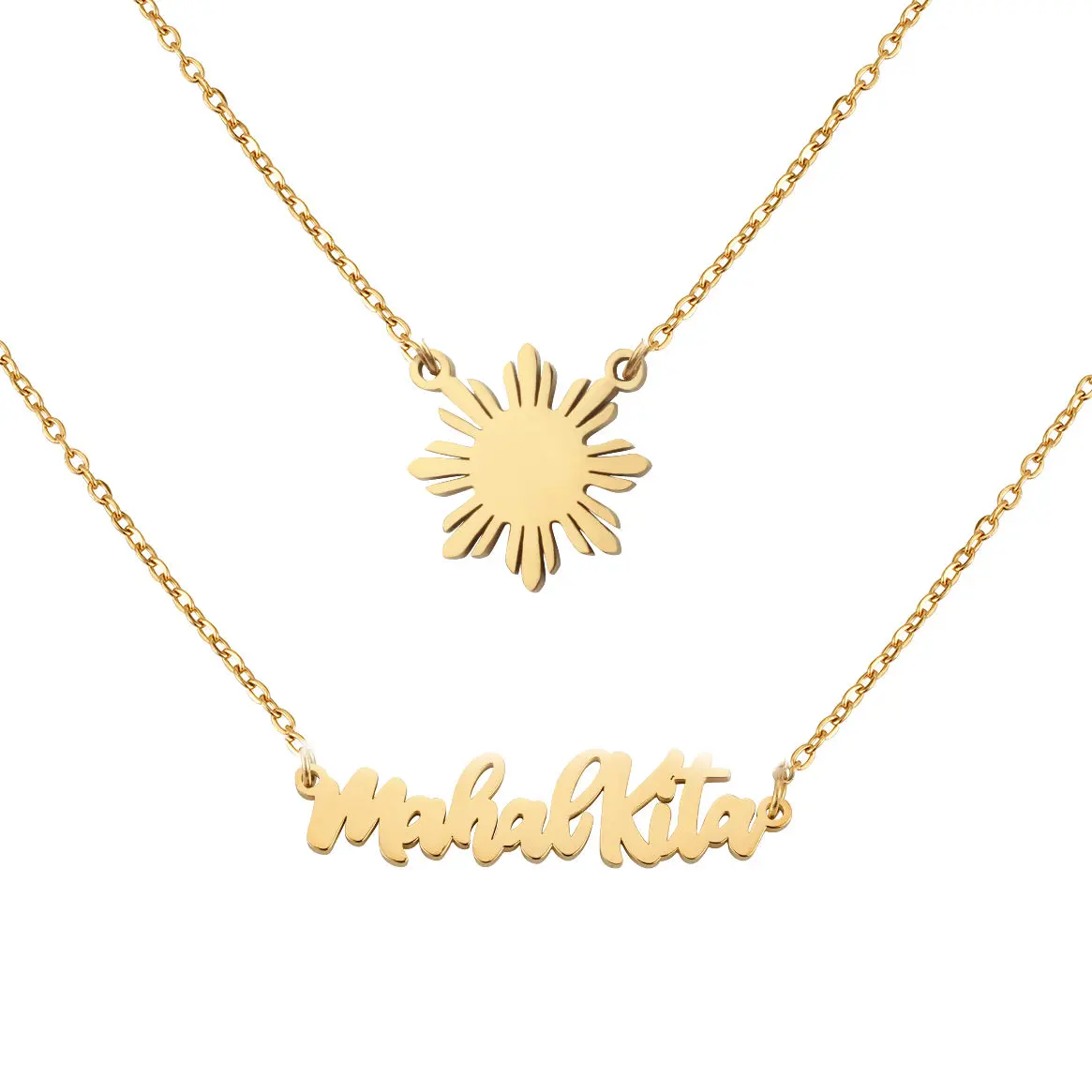 LIVE Exclusive Mahal Kita Heritage Layer Set – Philippines Sun Necklace + Mahal Kita Script Necklace