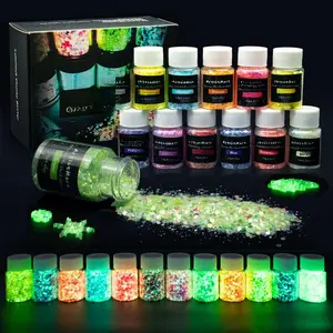 Glow in The Dark Glitter, 12 Colors Chunky Glitter for Tumblers, High Luminous Holographic Glitters for  Crafts Epoxy Slime,  Grade  Glitter Set for