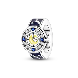 MULA 925 Silver-plated Moon and Star Watch Beads with Cubic Zirconia Luminous Enamel - Compatible with Pandora's Bracelets and Necklaces, Perfect Gift for Women and Girls