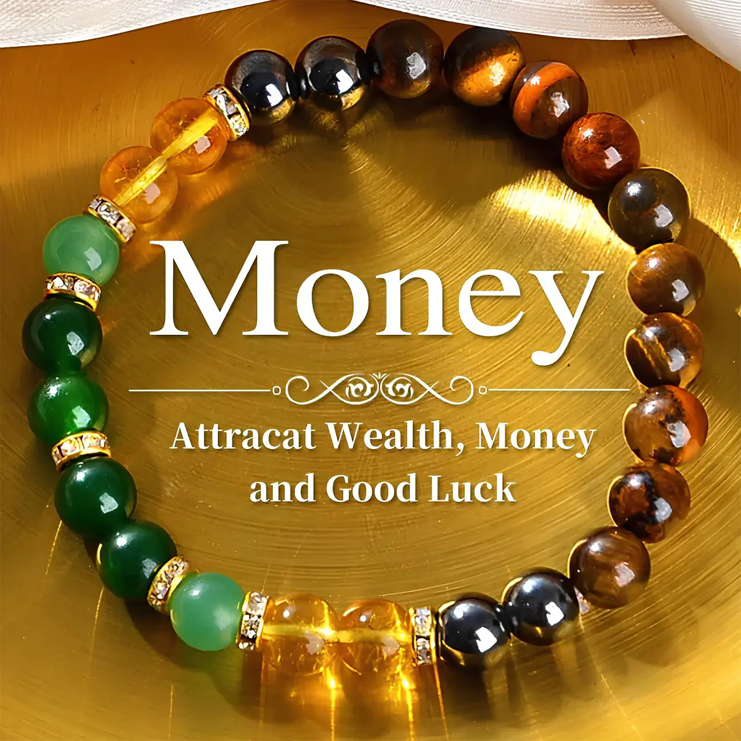 EMPTAN Crystal Healing Stones Bracelet with Black Onyx, Tiger's Eye - Luck Bracelet for Attracting Wealth, Abundance, Prosperity, Crystals And Healing Stones