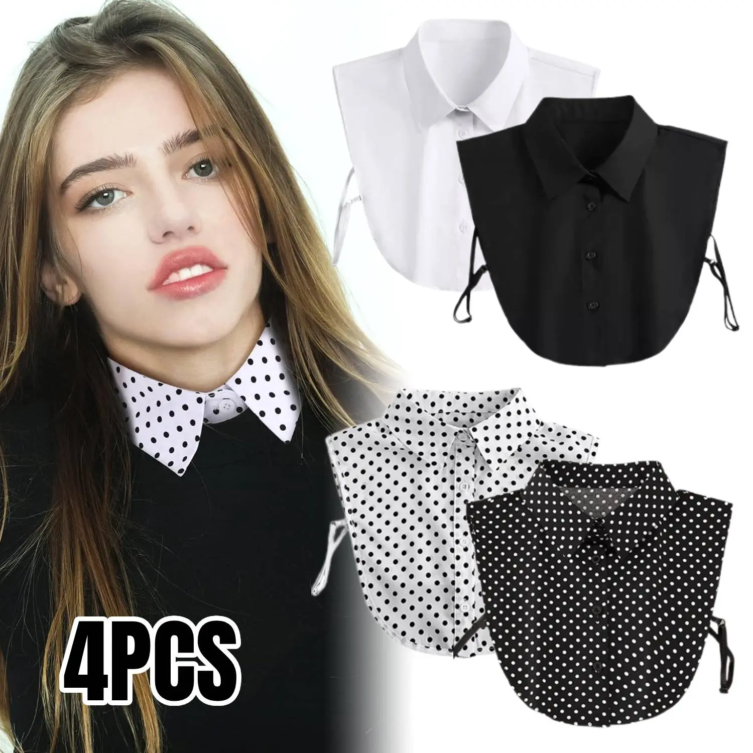 Women's 4-Piece Detachable Dickey Collars, 1 Size Female False Blouse Half Shirt Shape with Elastic Bands, Solid Colors for Everyday Casual Layering, One Size, Round Neck