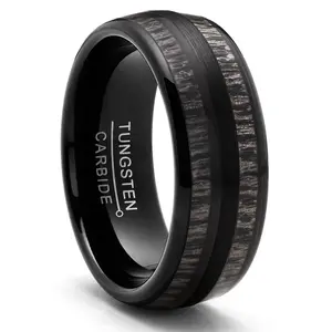 Men Tungsten Carbide Ring Dome Real Black Wood Inlay Wedding Band 8MMMM