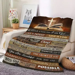 Religious Inspirational Flannel Blanket, Home Decor with Bible Verses, Soft and Heartwarming Faith Blanket, A Warm Gift of Strength and Love-280GSM