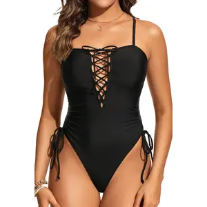 DACI Women's Sexy One Piece Swimsuit - High Cut Bandeau Bathing Suits Slimming Lace Up Monokini Swimwear 2026