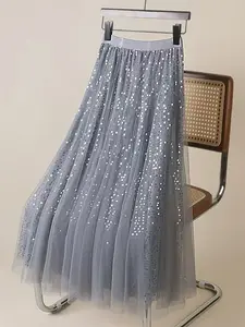 Women's Mesh Sequin Midi Skirt, 2026 New Arrival, High Waist Slimming A-Line Dress, Elegant Chic Flowy Design, Perfect for Special Occasions