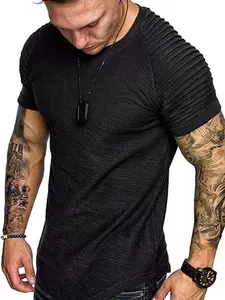 COOFANDY Men's Muscle T-Shirt Pleated Raglan Sleeve Bodybuilding Gym Tee Short Sleeve Fashion Workout Shirts Hipster Shirt Casual Menswear Muscle Tee