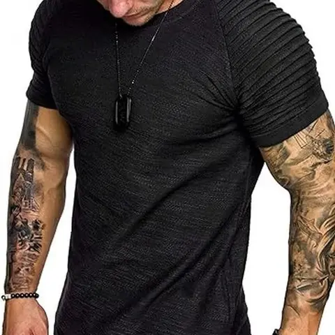 COOFANDY Men's Muscle T-Shirt Pleated Raglan Sleeve Bodybuilding Gym Tee Short Sleeve Fashion Workout Shirts Hipster Shirt Casual Menswear Muscle Tee