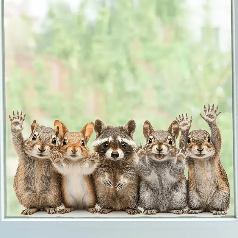 Forest Animal Waving Pattern Glass Sticker, Living Room Balcony Window Decor, Self-Adhesive Waterproof Tile Wall Sticker