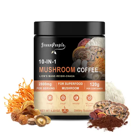 Green People Natural Mushroom Coffee Blend - GMO-Free Premium Arabica Instant Coffee Beverage with 10 Adaptogenic Superfood Mushrooms (Lion’s Mane, Shiitake, Cordyceps, Turkey Tail) for Energy, Focus, Immunity