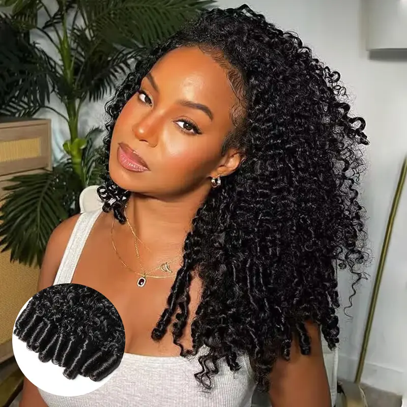 [WEAR GO HALF-WIG] Hot Star Half Wig Seamless Burmese Curly Flip Over Wig 3 IN 1 Wear Go Glueless Human Hair Wigs Draw-string Invisible Hairline Beginner Friendly V-Part Wigs