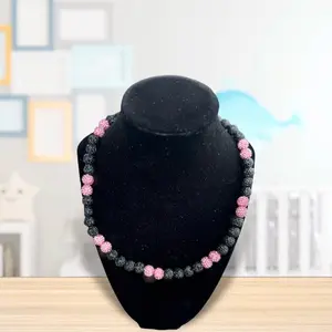 Handcrafted beaded necklace pink and black