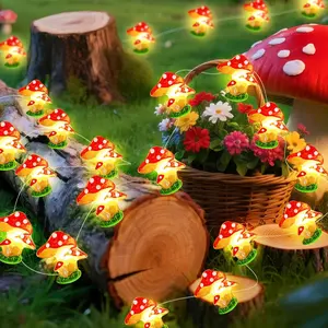 50LED Mushroom Fairy Lights - 16ft Super Bright  Cute Mushroom String Lights  Operated Decor for Indoor/Outdoor Party Wedding  Bedroom Yard Windows Doors Cottagecore Decor